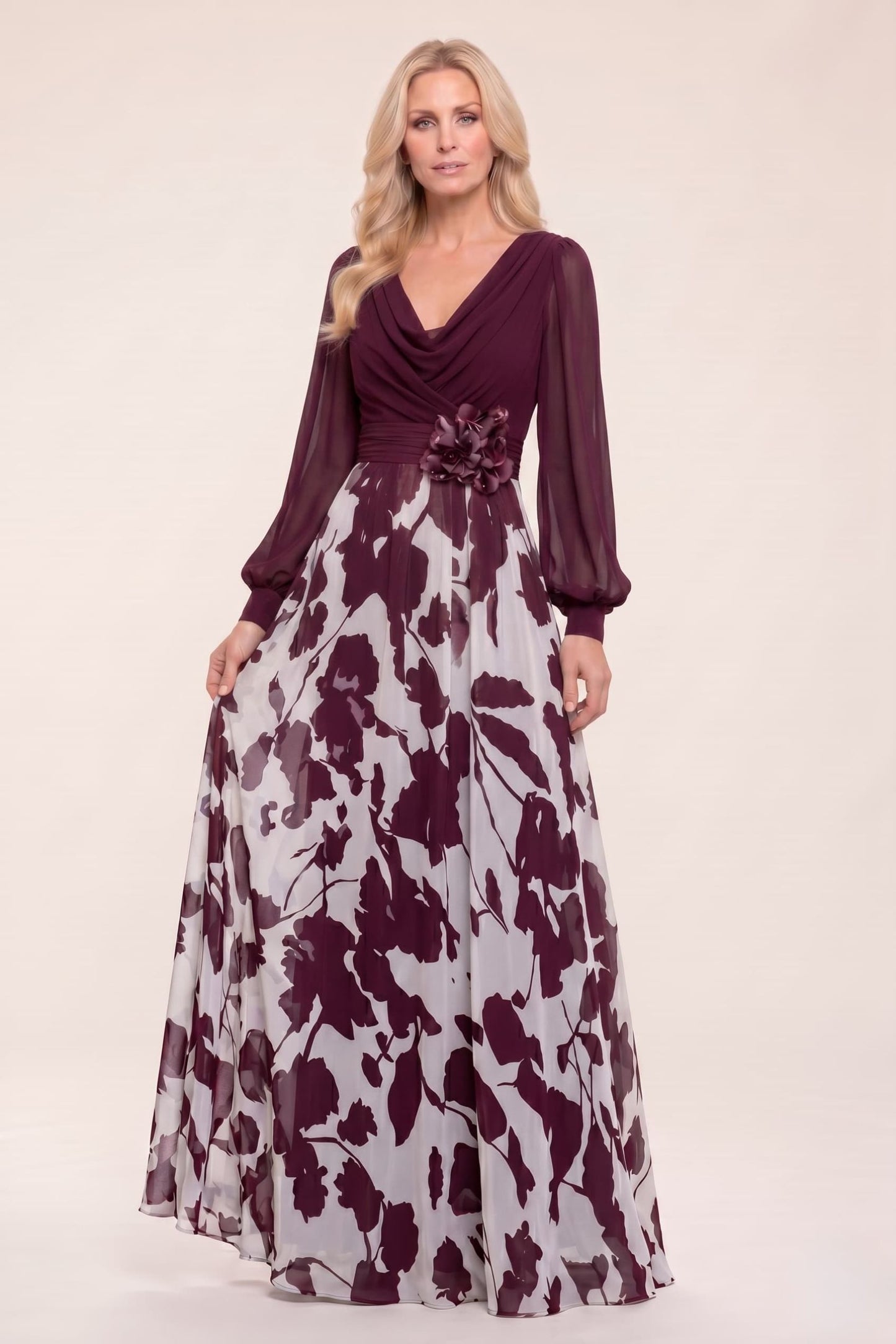 A-Line Maxi Printed Chiffon Mother of the Bride Dress CM0442