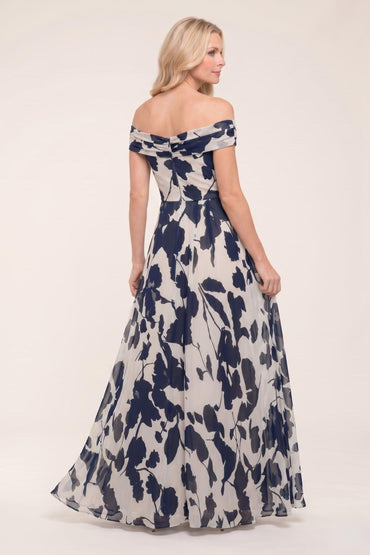 A-Line Maxi Printed Chiffon Mother of the Bride Dress CM0443 - Dark Navy - COCOMELODY