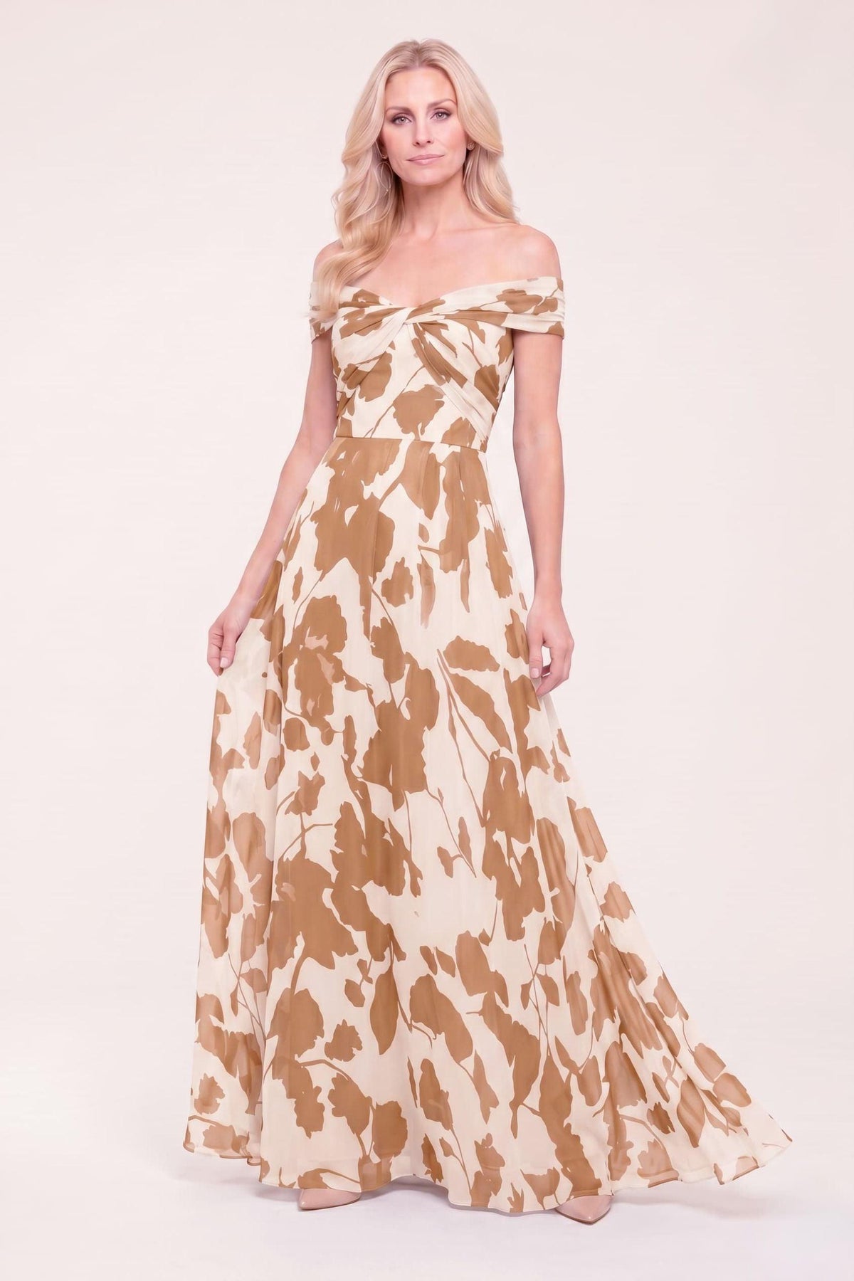 A-Line Maxi Printed Chiffon Mother of the Bride Dress CM0443 - Yellow - COCOMELODY