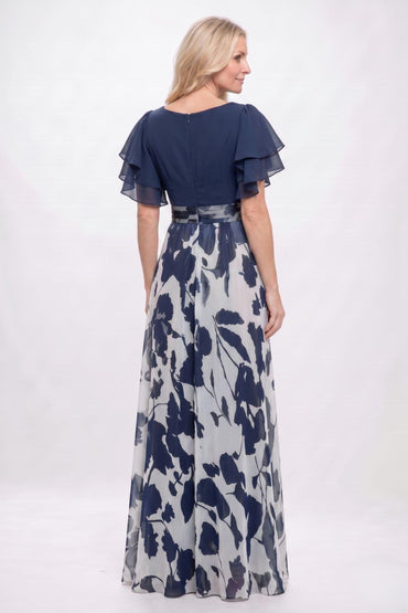 A-Line Maxi Printed Chiffon Mother of the Bride Dress CM0445 - Dark Navy - COCOMELODY