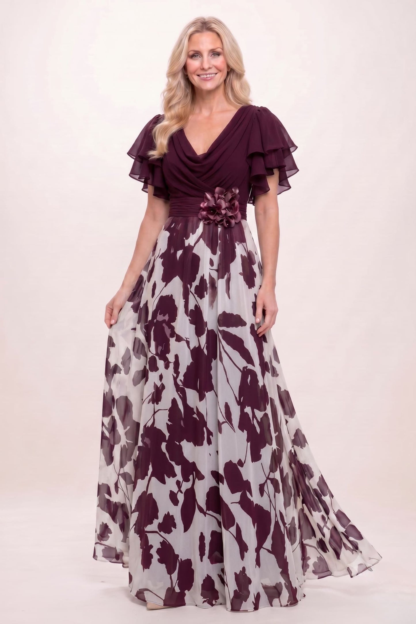 A-Line Maxi Printed Chiffon Mother of the Bride Dress CM0445