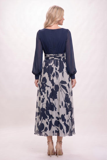 A-Line Ankle Length Printed Chiffon Mother of the Bride Dress CM0446 - Dark Navy - COCOMELODY