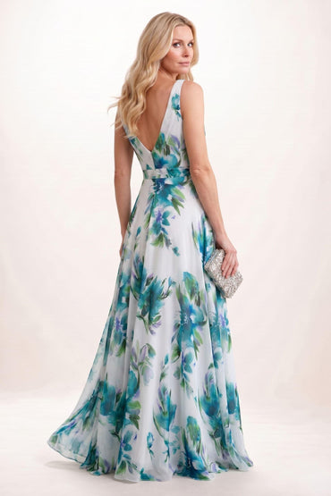 A-Line Maxi Printed Chiffon Mother of the Bride Dress CM0448 - Pink - COCOMELODY