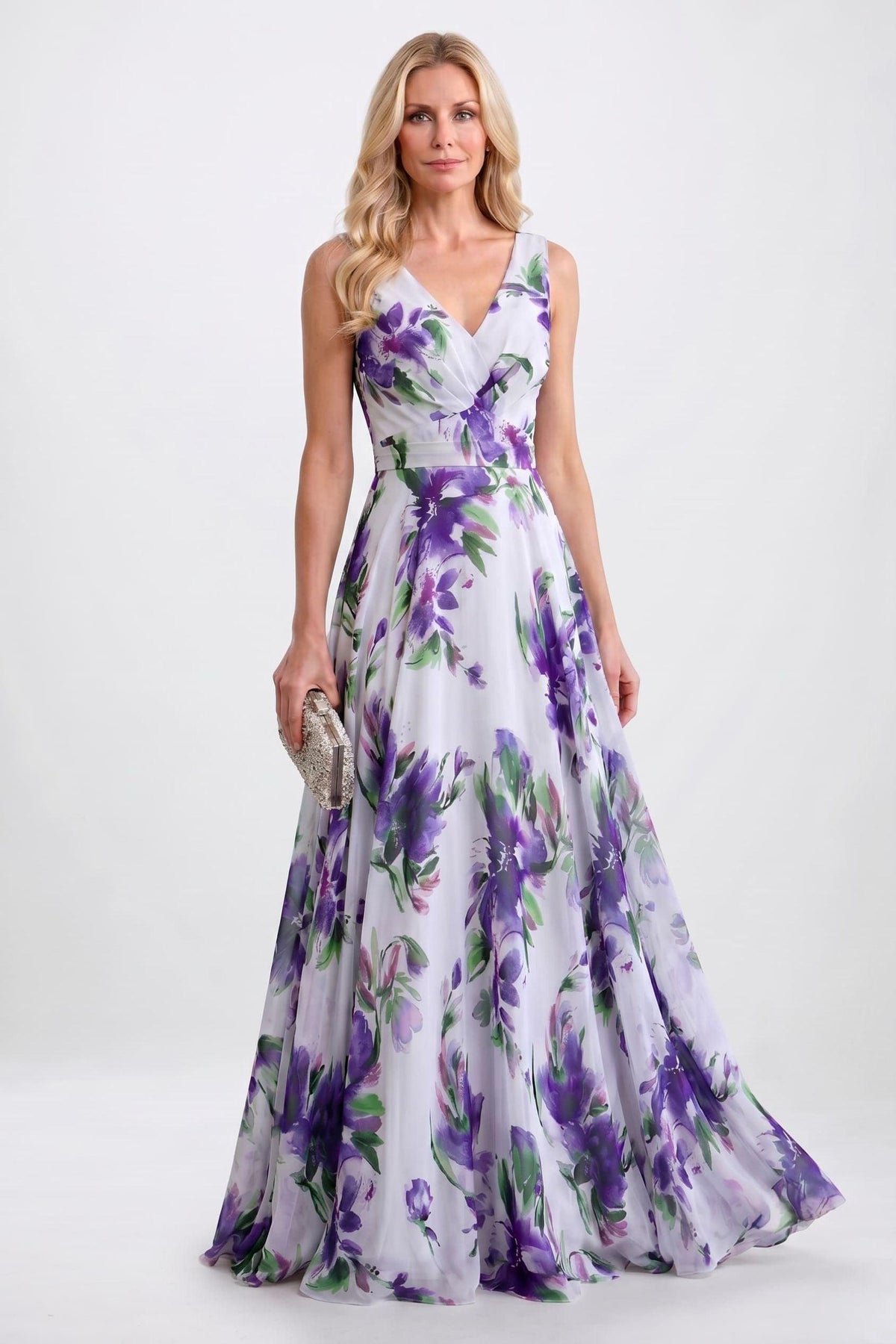 A-Line Maxi Printed Chiffon Mother of the Bride Dress CM0448 - Purple - COCOMELODY