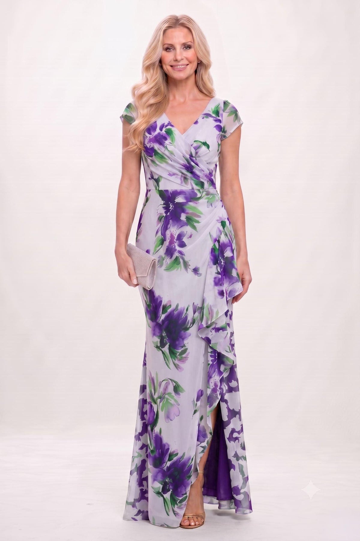 Sheath-Column Maxi Printed Chiffon Mother of the Bride Dress CM0449 - Purple - COCOMELODY