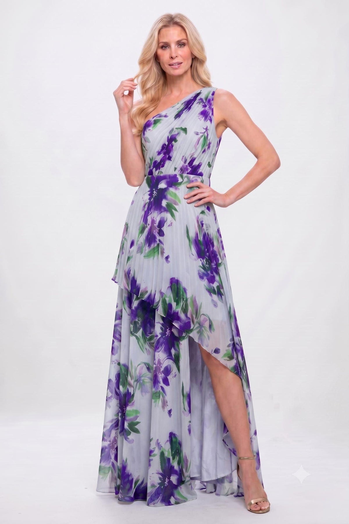 A-Line Maxi Printed Chiffon Mother of the Bride Dress CM0450 - Purple - COCOMELODY