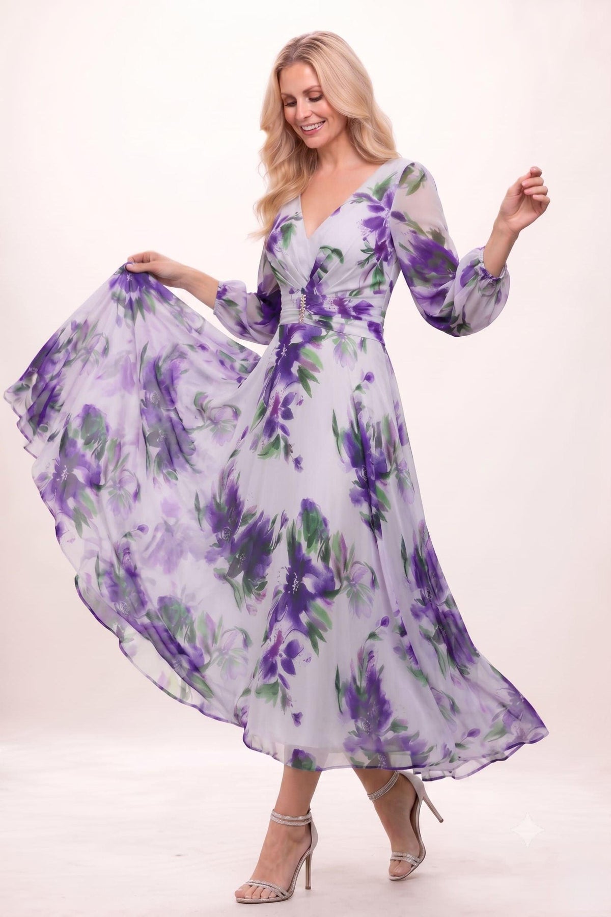 A-Line Ankle Length Printed Chiffon Mother of the Bride Dress CM0451 - Purple - COCOMELODY