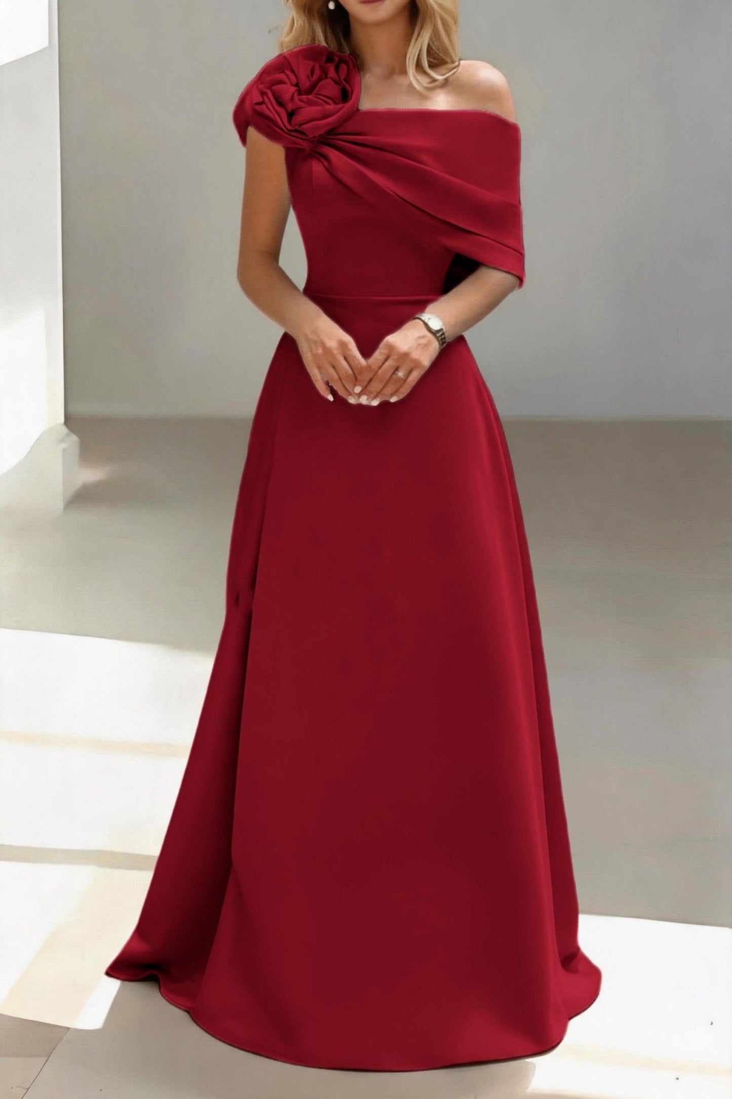 A-Line Floor Length Satin Mother of the Bride Dress CM0452 - Burgundy - COCOMELODY