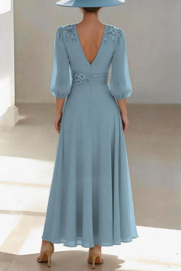 A-Line Ankle Length Chiffon Mother of the Bride Dress CM0455 - Dusty Blue - COCOMELODY