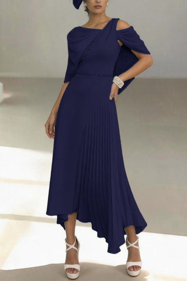 Sheath-Column Ankle Length Chiffon Mother of the Bride Dress CM0456 - Dark Navy - COCOMELODY