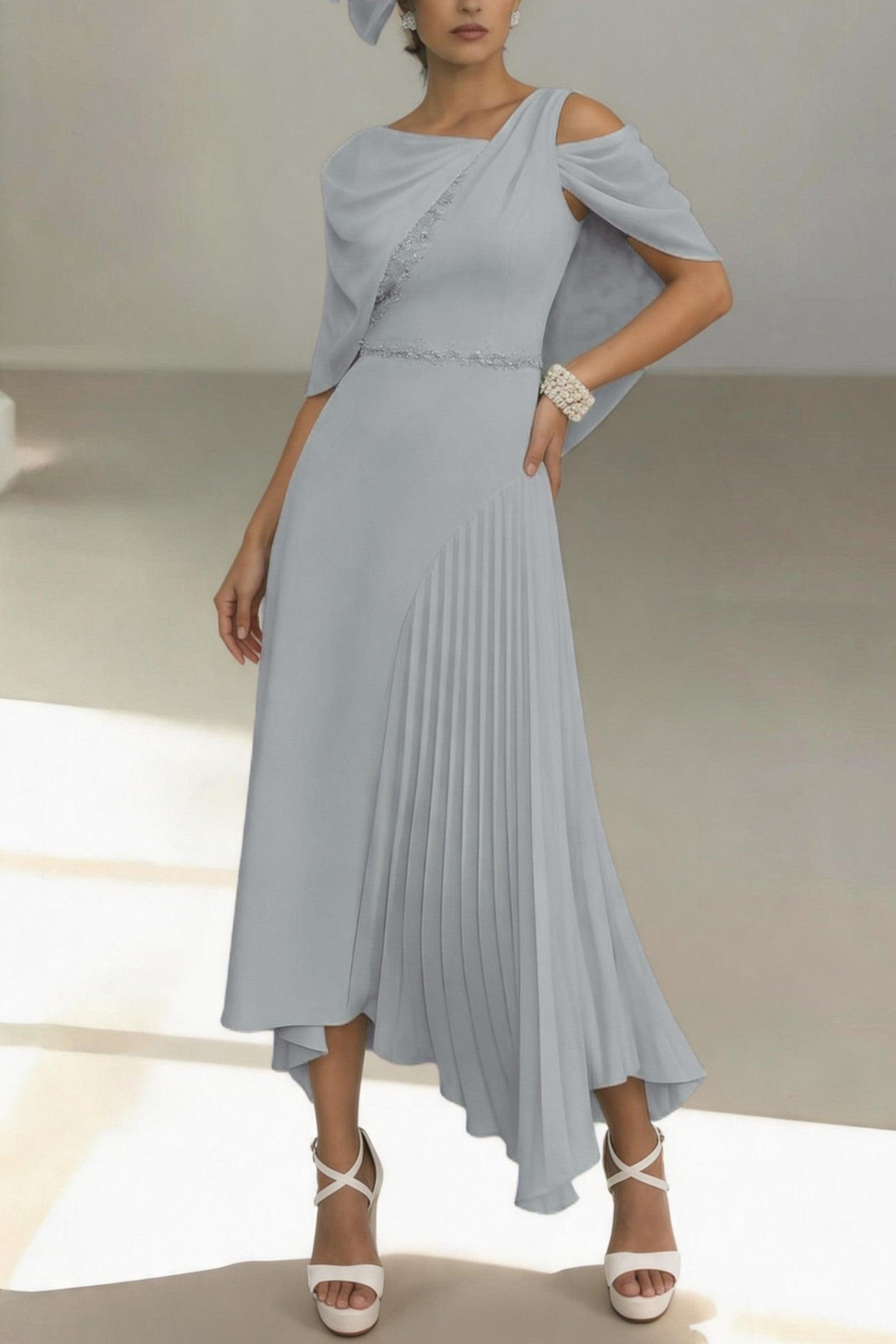 Sheath-Column Ankle Length Chiffon Mother of the Bride Dress CM0456 - Light Gray - COCOMELODY
