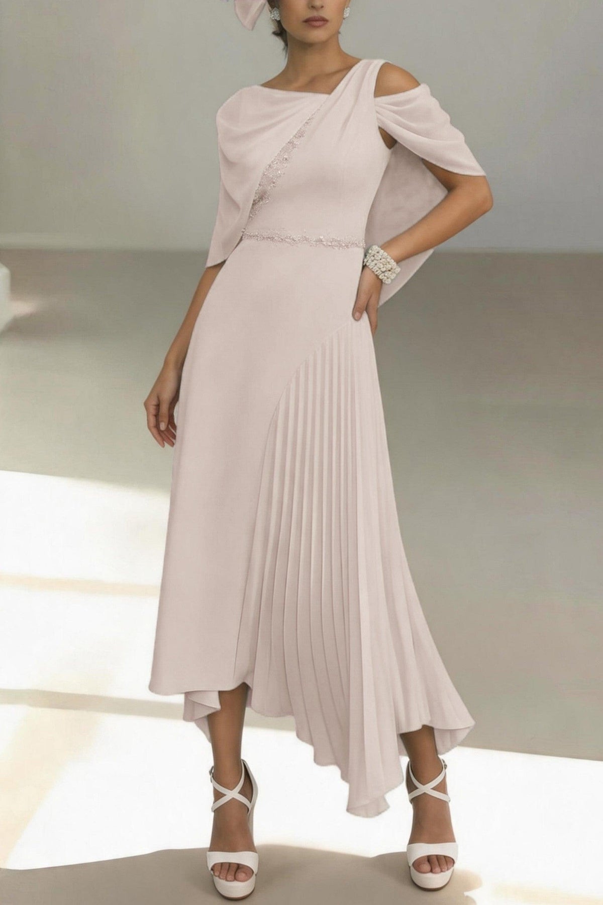 Sheath-Column Ankle Length Chiffon Mother of the Bride Dress CM0456 - Soft Blush - COCOMELODY