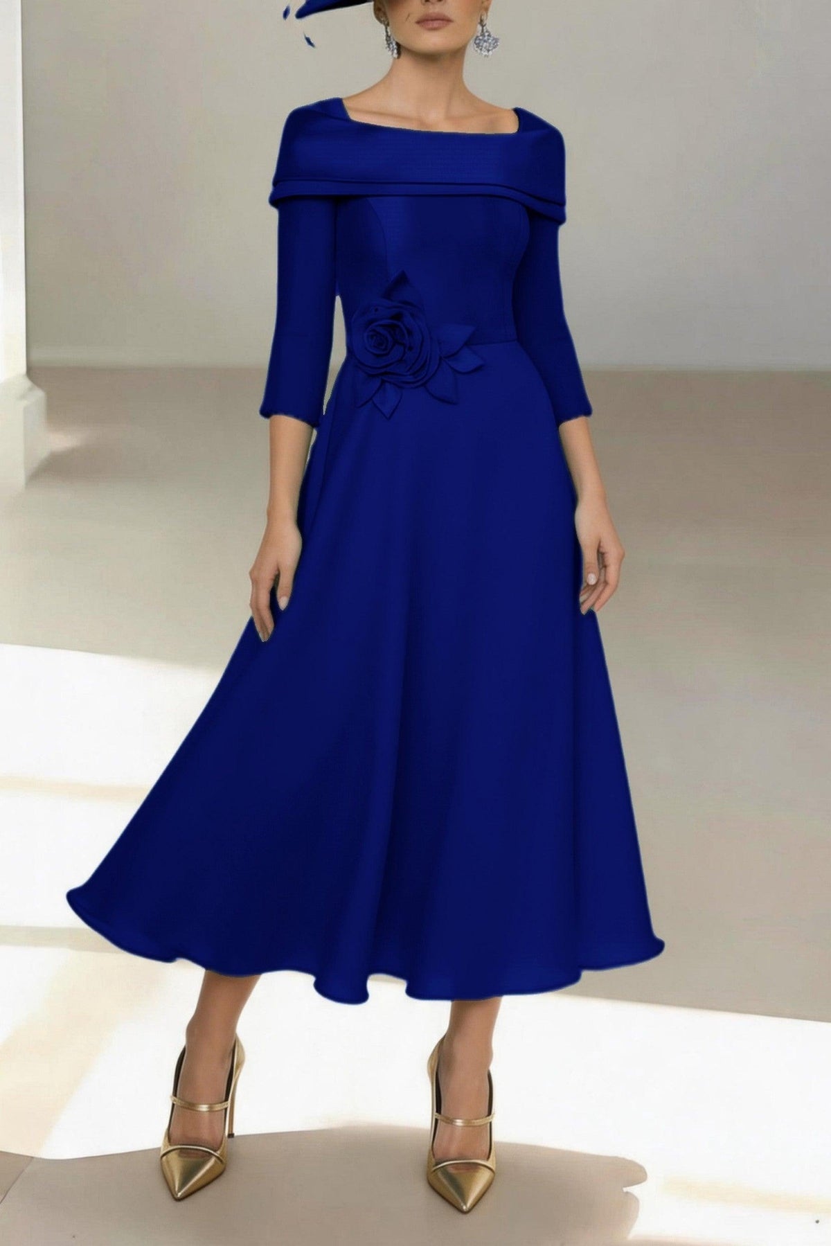 A-Line Ankle Length Satin Mother of the Bride Dress CM0459 - Royal Blue - COCOMELODY