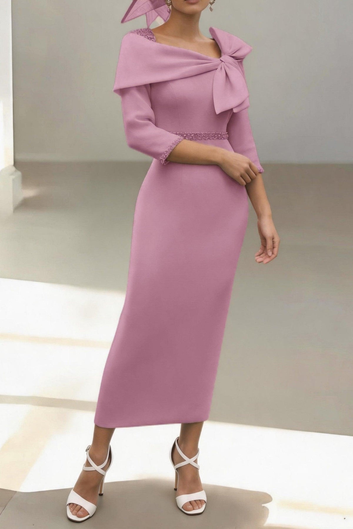 Sheath-Column Ankle Length Elastic Cloth Mother of the Bride Dress CM0460 - Sea Pink - COCOMELODY