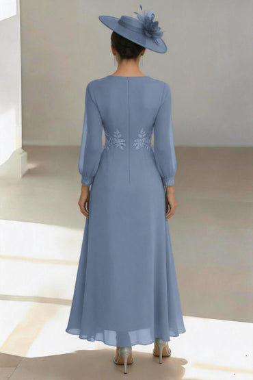 A-Line Ankle Length Chiffon Mother of the Bride Dress CM0461 - Dusty Blue - COCOMELODY