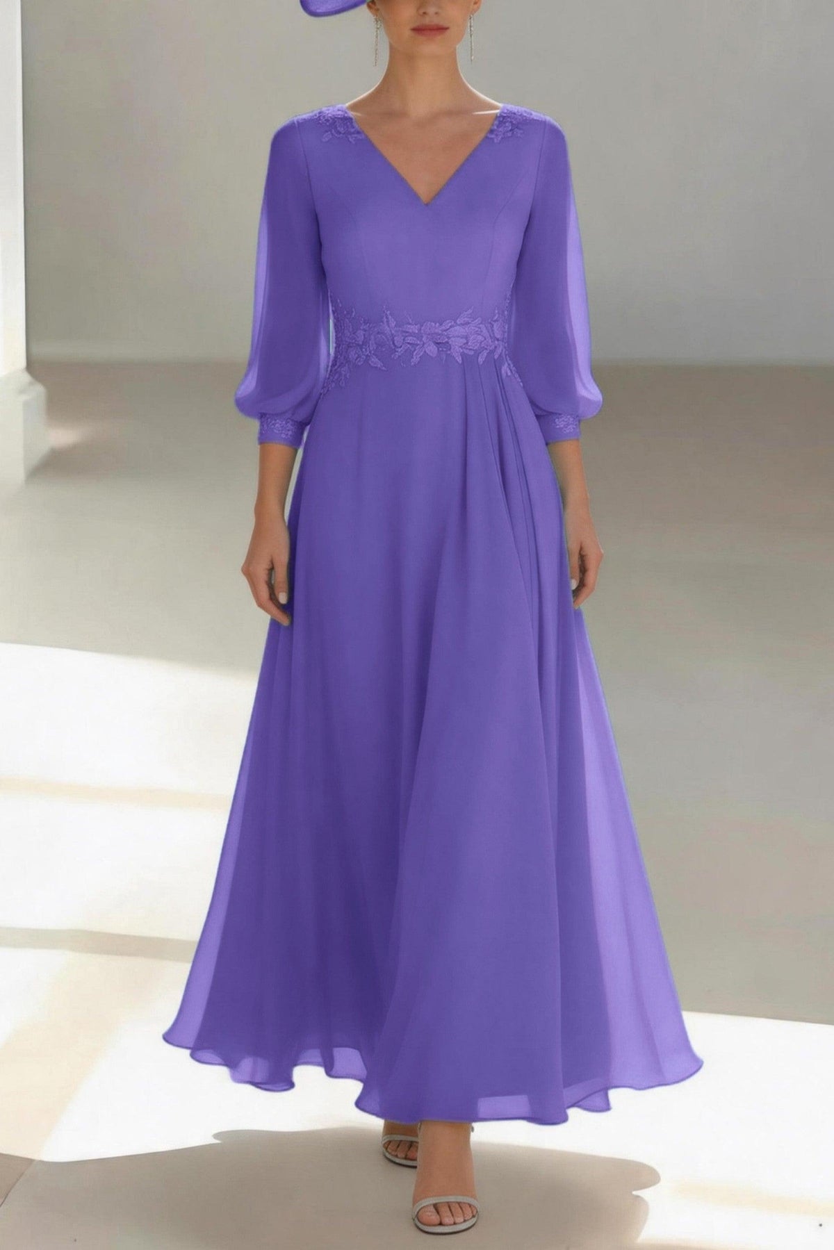 A-Line Ankle Length Chiffon Mother of the Bride Dress CM0461 - Wisteria Purple - COCOMELODY