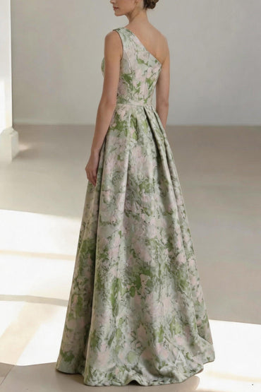 A-Line Floor Length Jacquard Mother of the Bride Dress CM0463 - Green Floral - COCOMELODY