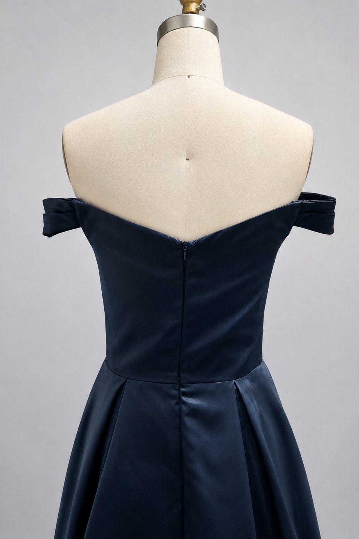 A-Line Floor Length Satin Mother of the Bride Dress CM0467 - Dark Navy - COCOMELODY