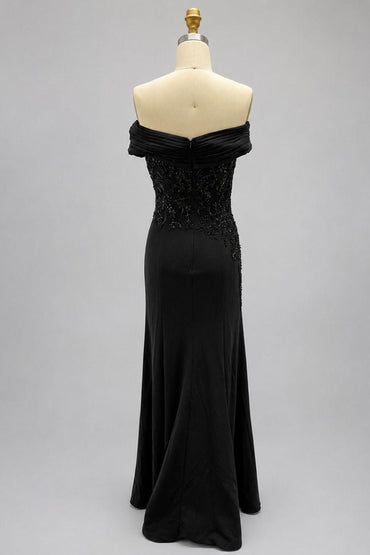 Sheath-Column Floor Length Chiffon Stretch Satin Mother of the Bride Dress CM0468 - Black - COCOMELODY