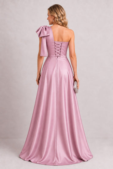 A-Line Floor Length Satin Lace Mother of the Bride Dress CM0470 - Dusty Rose - COCOMELODY