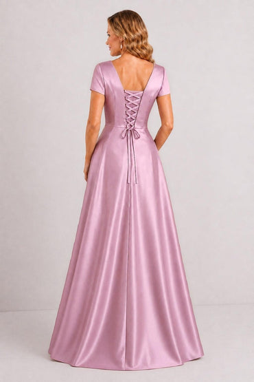 A-Line Floor Length Satin Mother of the Bride Dress CM0471 - Dusty Rose - COCOMELODY