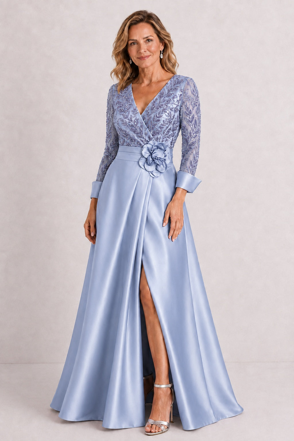 A-Line Floor Length Satin Lace Mother of the Bride Dress CM0472
