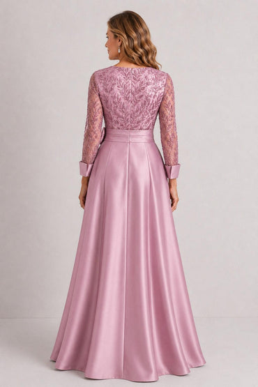 A-Line Floor Length Satin Lace Mother of the Bride Dress CM0472 - Dusty Rose - COCOMELODY