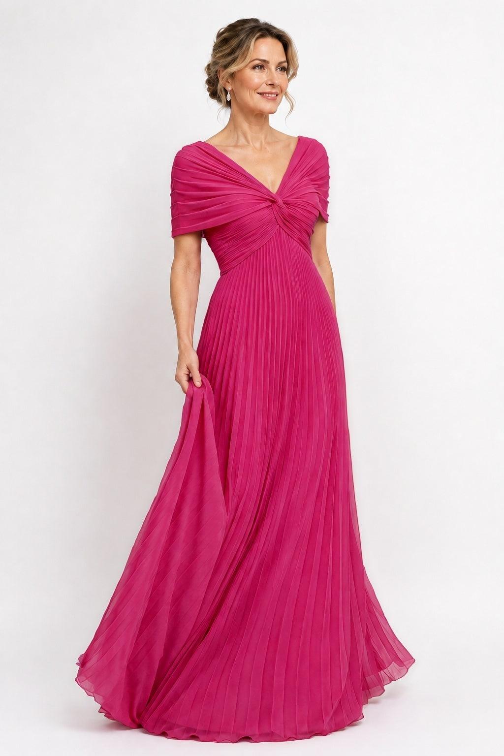 hot pink mother of the groom dresses Pleated Chiffon Bride Dress for Formal Wedding & Evening Reception COCOMELODY CM0473, Champagne fit:Cadet