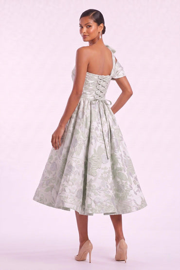 A-Line Tea Length Jacquard Mother of the Bride Dress CM0477 - Green - COCOMELODY