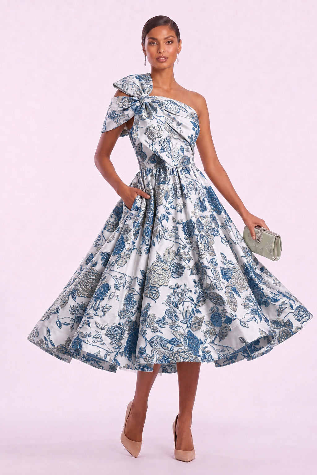 A-Line Tea Length Jacquard Mother of the Bride Dress CM0477