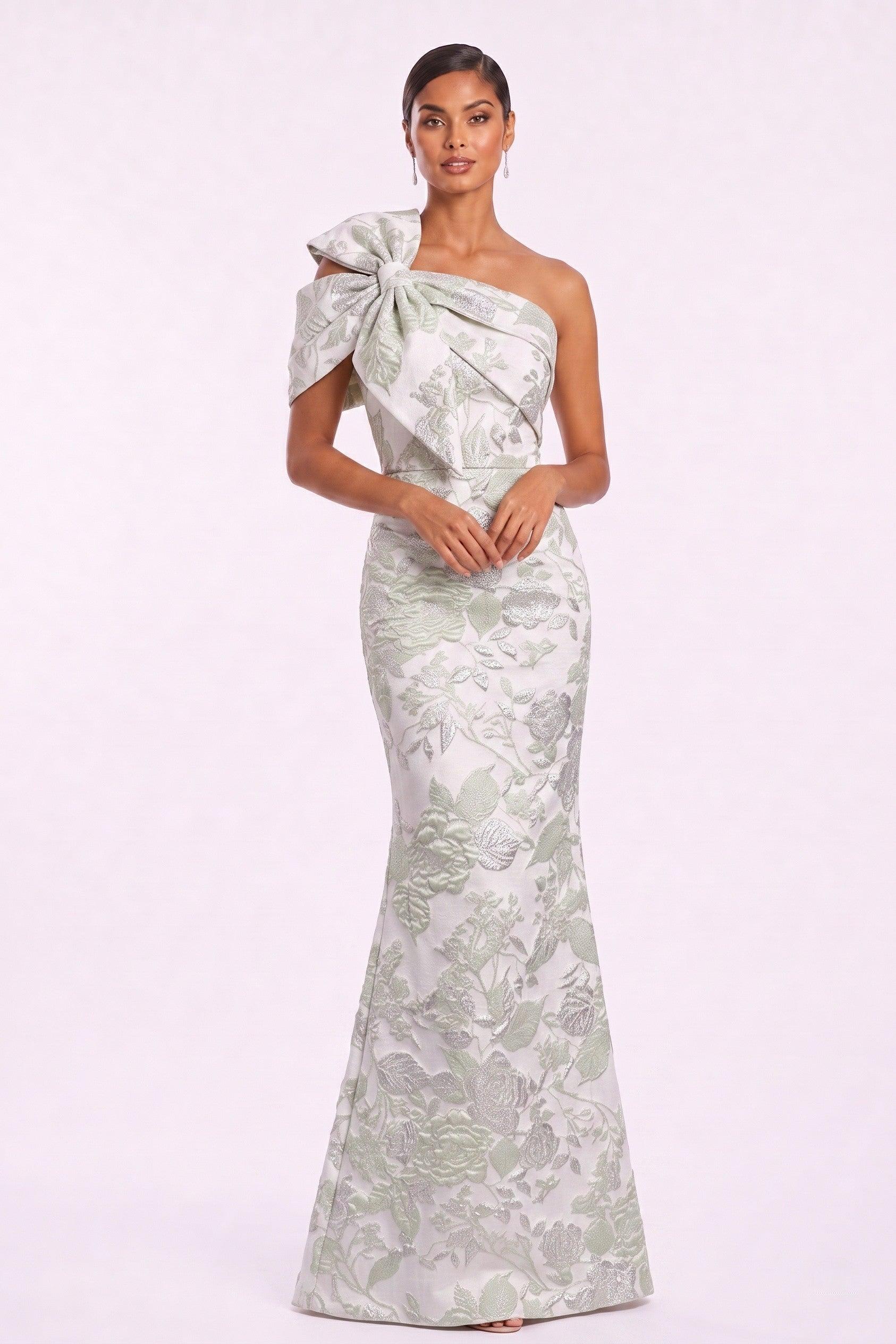 floral mother of the bride dress Green Mermaid for Formal Wedding & Gala Reception COCOMELODY CM0478 Size:36REG Nina Leonard dress size Fabric:Knit Waist 65cm