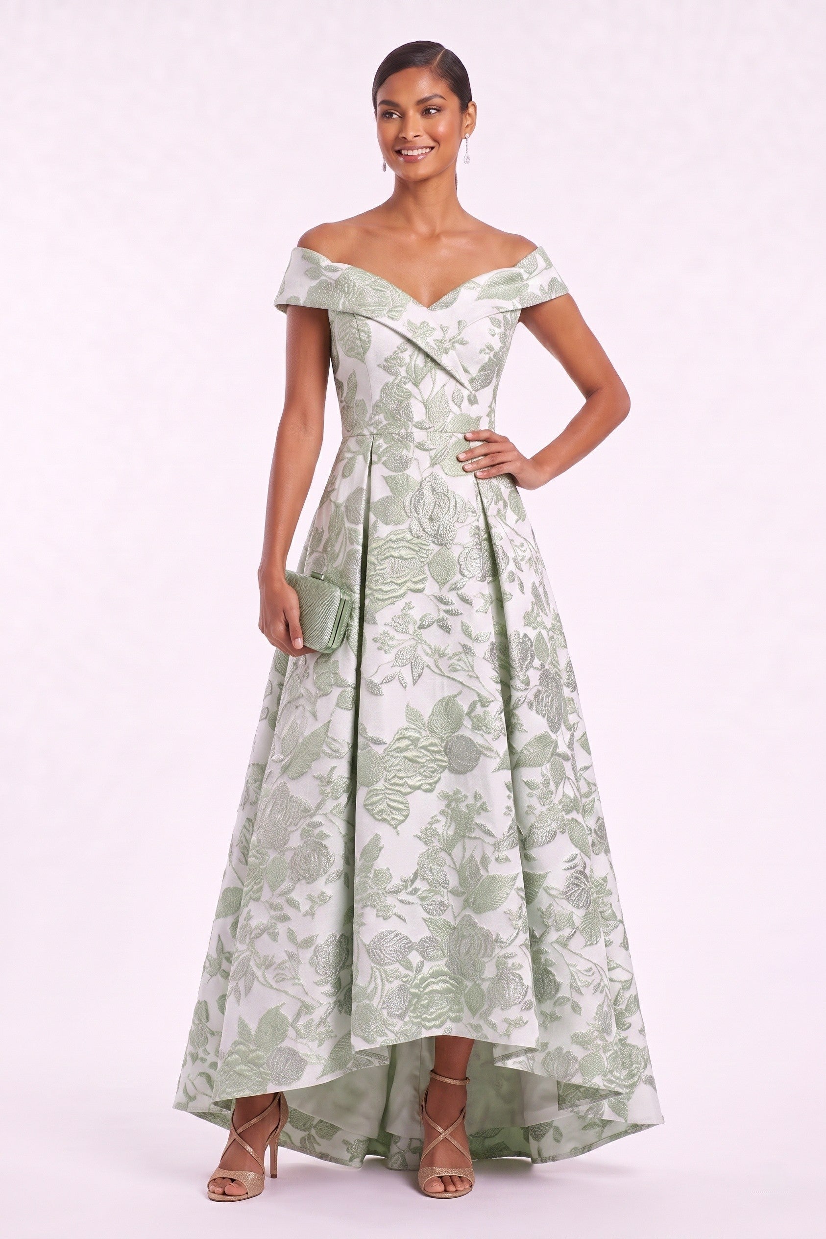 Green Floral A-Line Mother of the Bride Dress for Garden Wedding & Formal Luncheon COCOMELODY CM0480