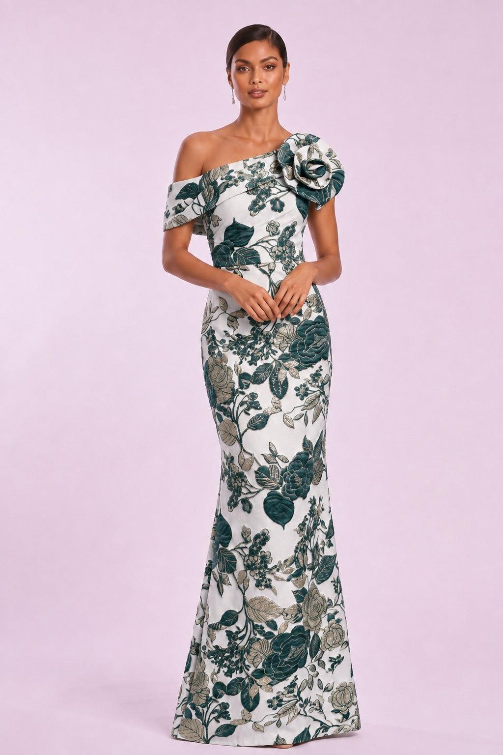 Trumpet-Mermaid Floor Length Jacquard Mother of the Bride Dress CM0483 - Hunter Green - COCOMELODY