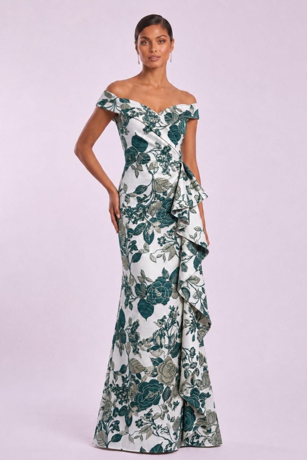 Sheath-Column Floor Length Jacquard Mother of the Bride Dress CM0484 - Hunter Green - COCOMELODY