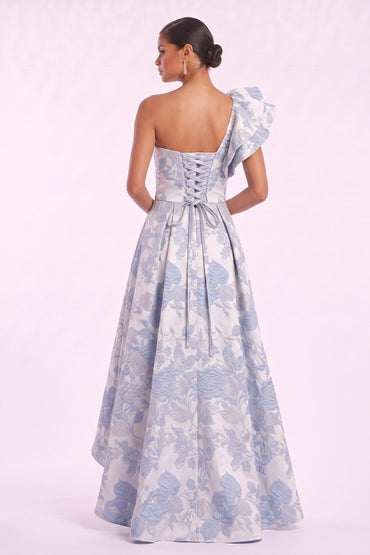 A-Line High-Low Jacquard Mother of the Bride Dress CM0486 - Blue - COCOMELODY