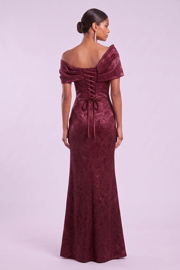 Sheath-Column Floor Length Jacquard Mother of the Bride Dress CM0487 - Wine - COCOMELODY