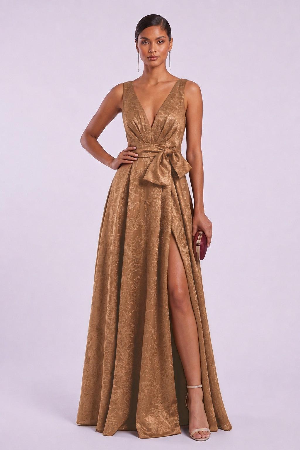 A-Line Floor Length Jacquard Mother of the Bride Dress CM0488 - Orange - COCOMELODY