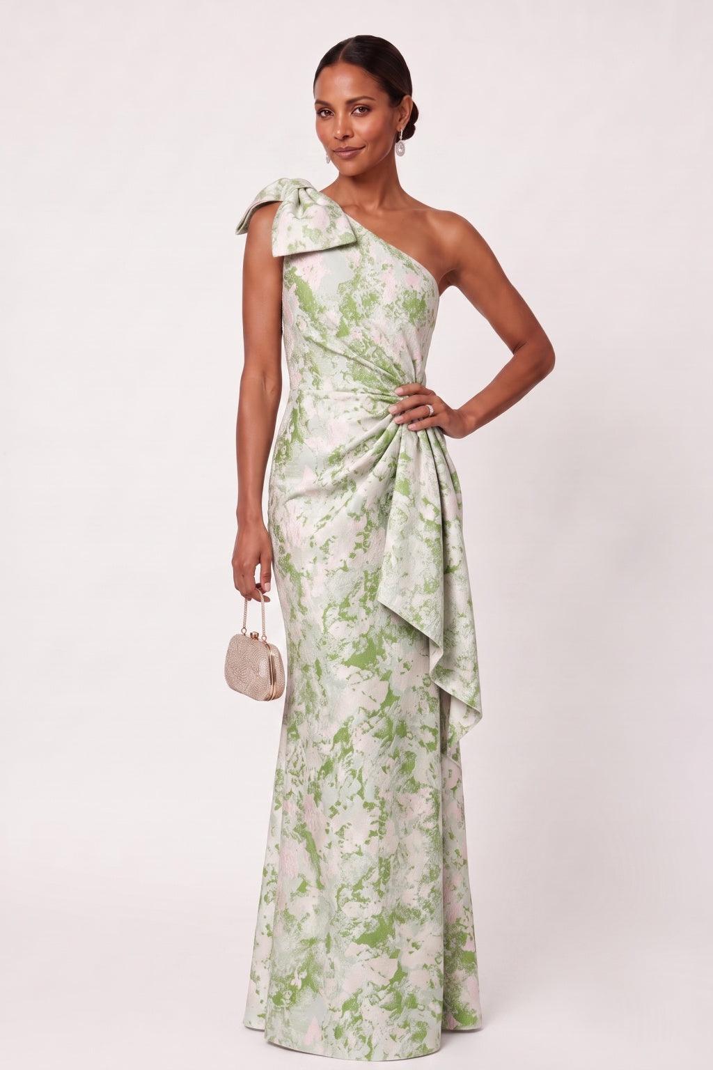 Sheath-Column Floor Length Jacquard Mother of the Bride Dress CM0489 - Green - COCOMELODY