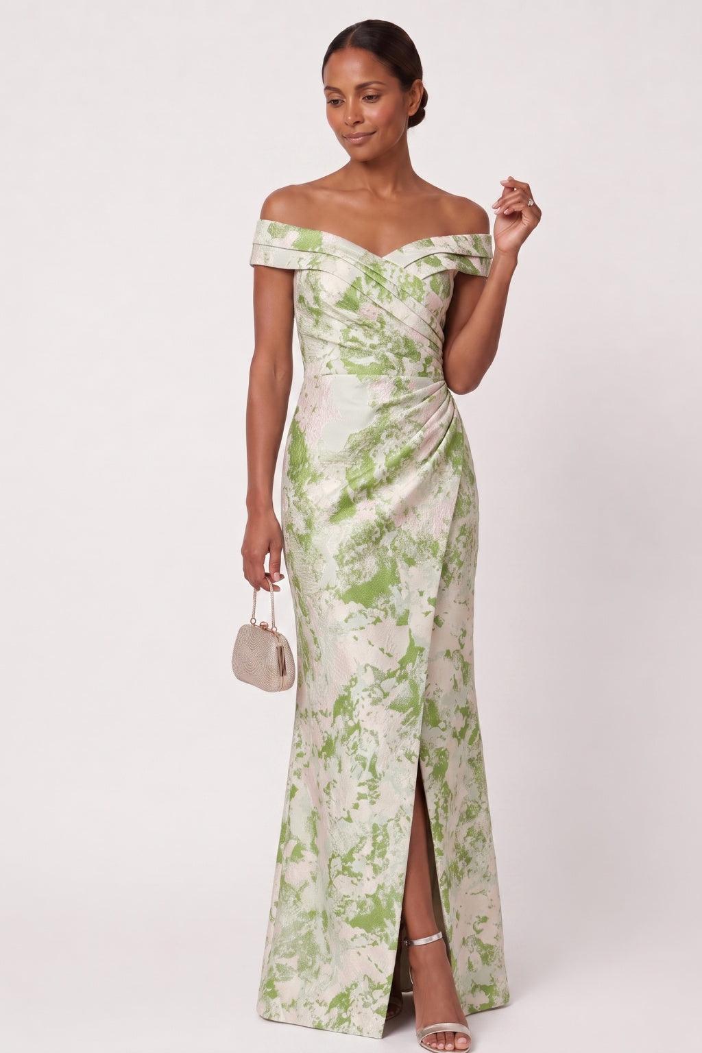 Sheath-Column Floor Length Jacquard Mother of the Bride Dress CM0490 - Green - COCOMELODY