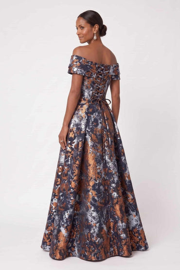 A-Line Floor Length Jacquard Mother of the Bride Dress CM0491 - Orange - COCOMELODY