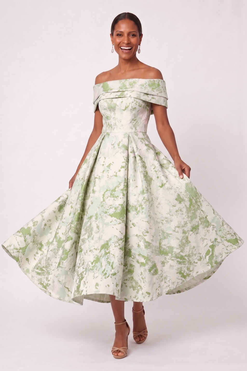 A-Line Tea Length Jacquard Mother of the Bride Dress CM0492