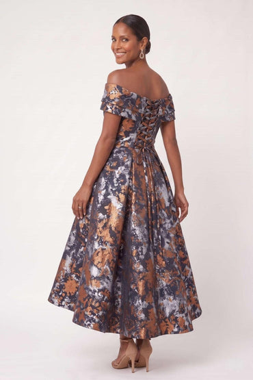 A-Line Tea Length Jacquard Mother of the Bride Dress CM0492 - Orange - COCOMELODY
