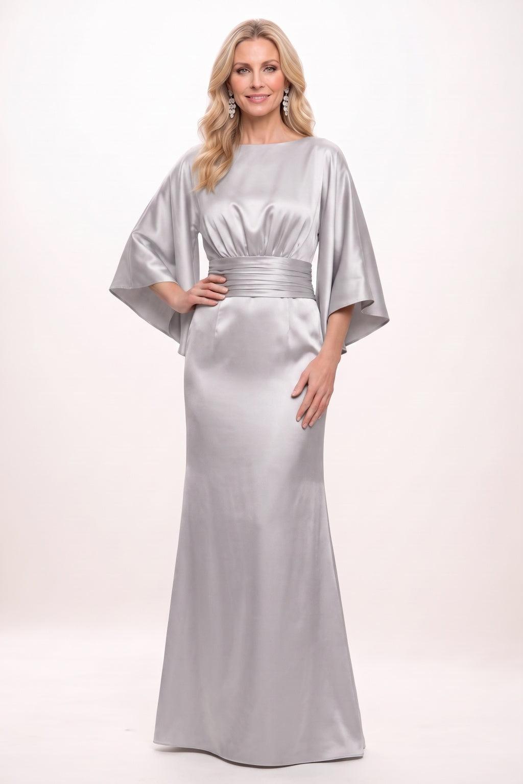 Sheath-Column Floor Length Jacquard Mother of the Bride Dress CM0501 - Steel Grey - COCOMELODY