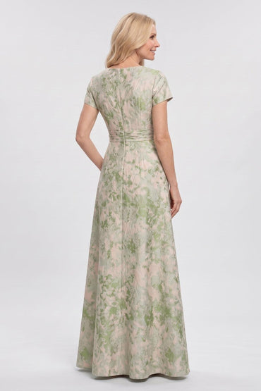 A-Line Floor Length Jacquard Mother of the Bride Dress CM0503 - Green - COCOMELODY