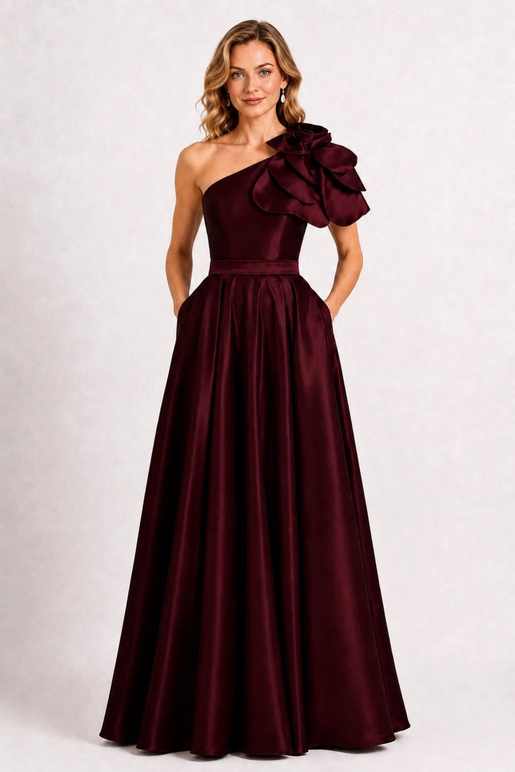 burgundy tea length mother of the bride dress A-Line Floor One-Shoulder Floral Satin for Gala Dinner COCOMELODY CM0512, Olive Green Perfect for any mother Bark AI | best seller to pmax 20/5/2026 Boho Fringe Wedding Mini Size:(FR)36