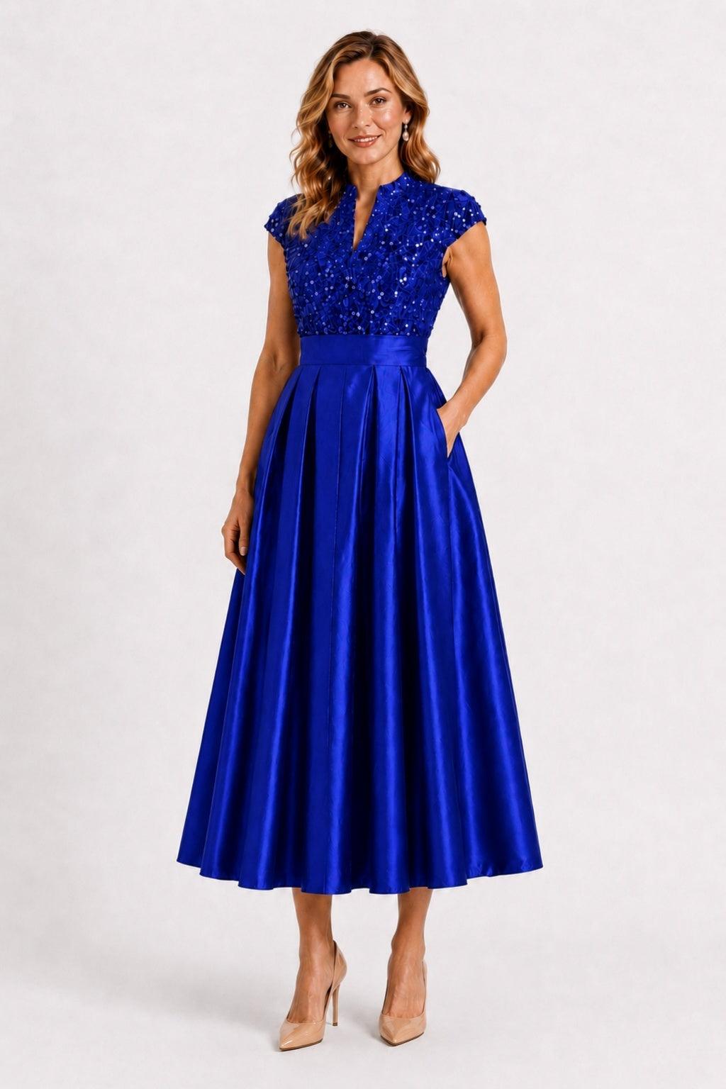 A-Line Tea Length Satin Mother of the Bride Dress CM0513