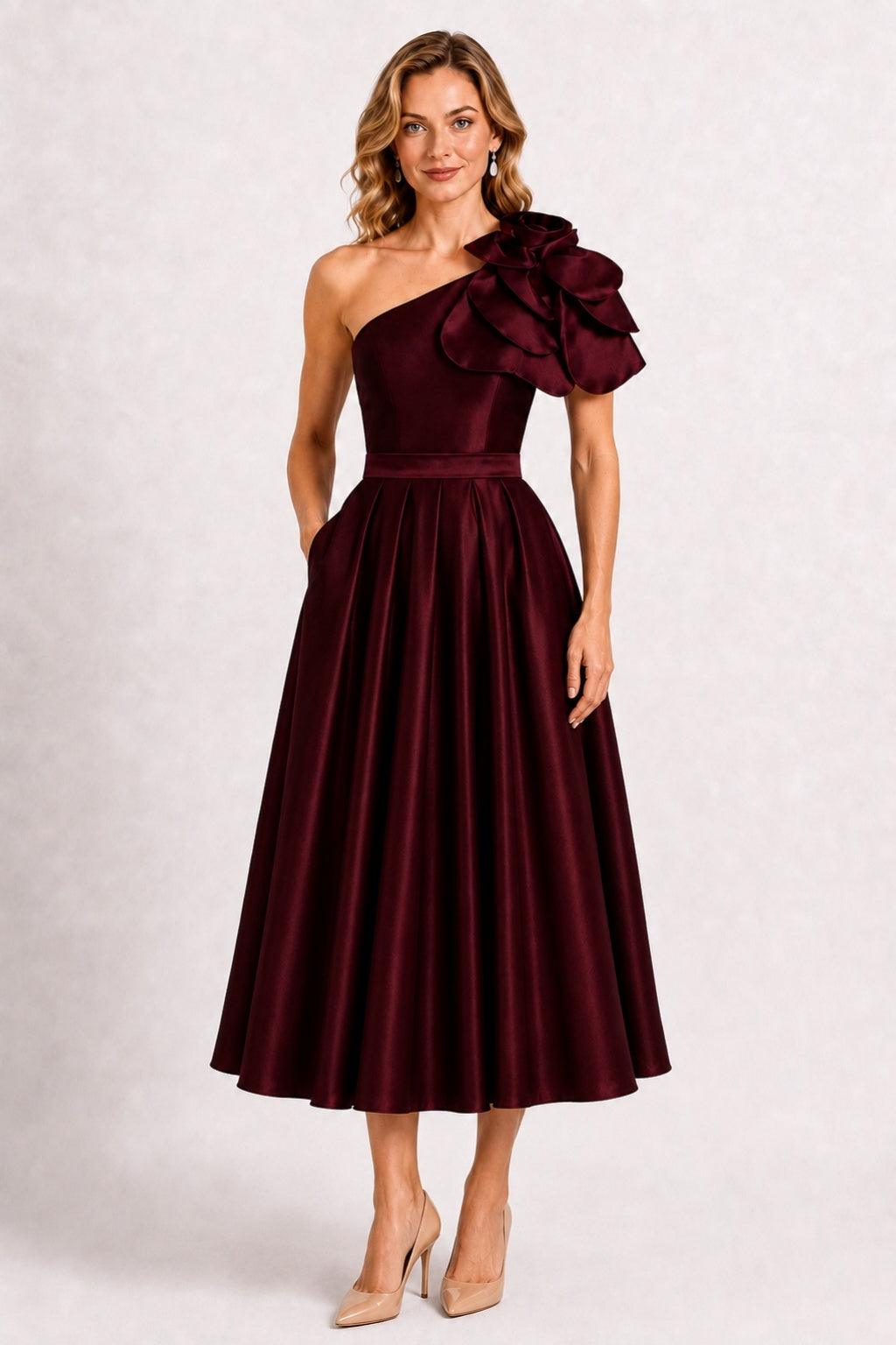 fall tea length dresses one-shoulder mother of the bride dress for garden wedding & cocktail reception COCOMELODY CM0514 Since its mermaid style Cocktail Dresses Dresses For Size:Custom-made nye dress