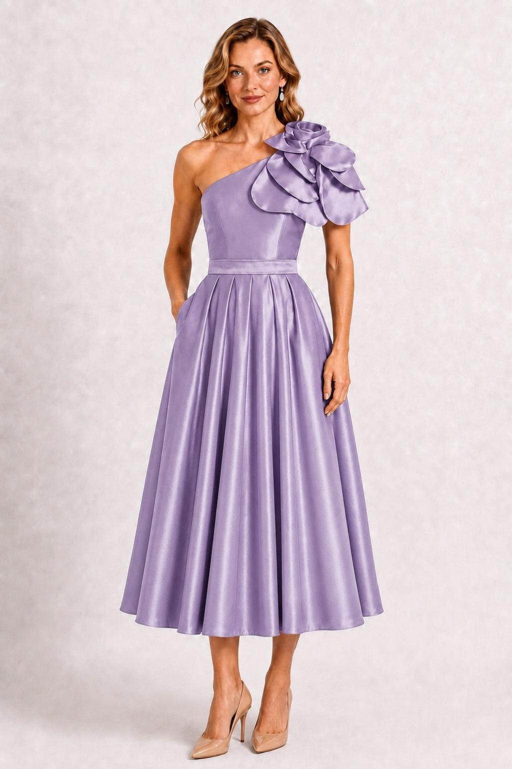 A-Line Tea Length Satin Mother of the Bride Dress CM0514
