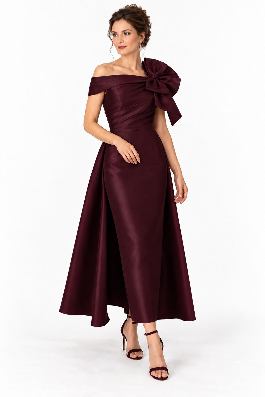 A-Line Tea Length Satin Mother of the Bride Dress CM0519