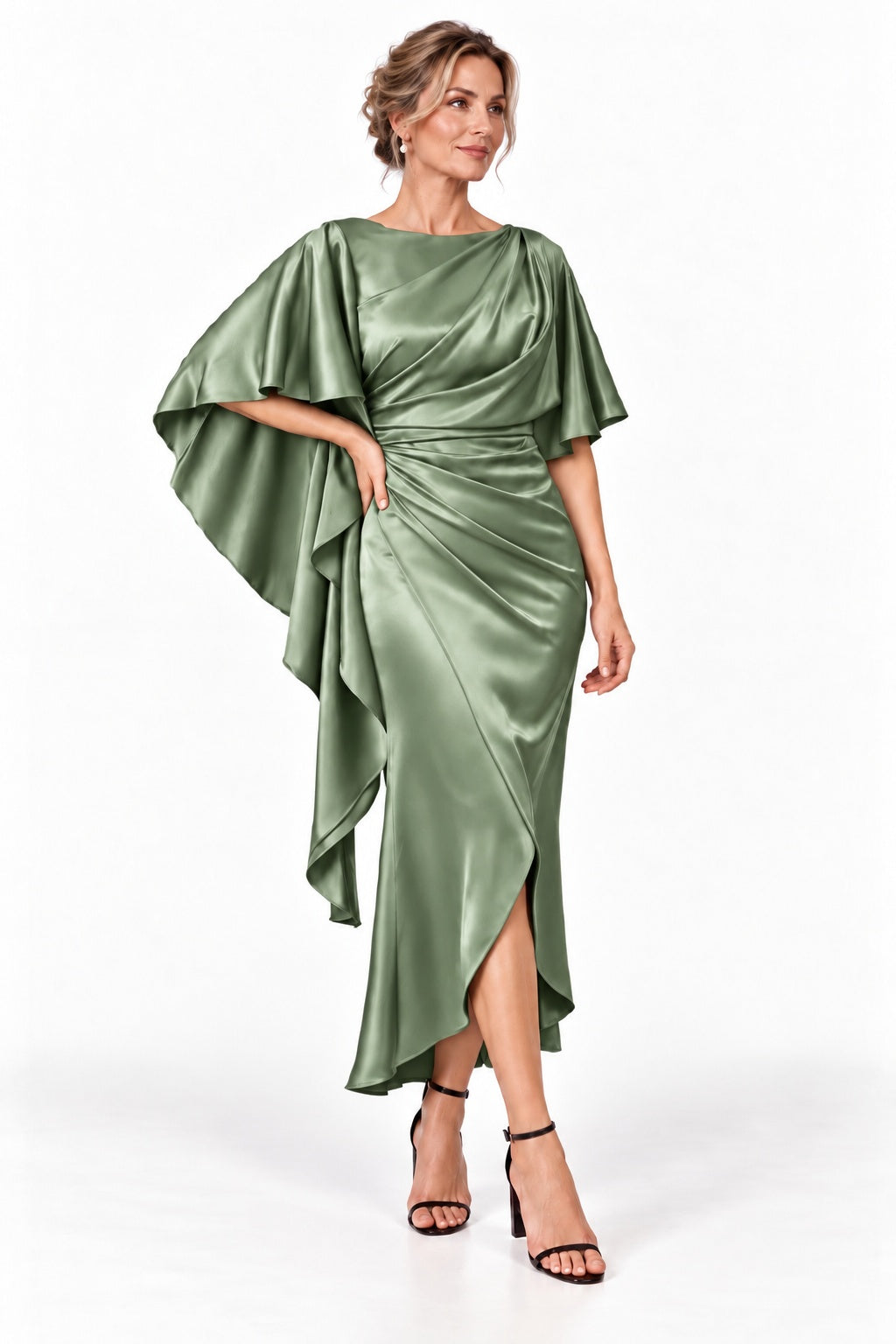 Sheath-Column High-Low Stretch Satin Mother of the Bride Dress CM0522
